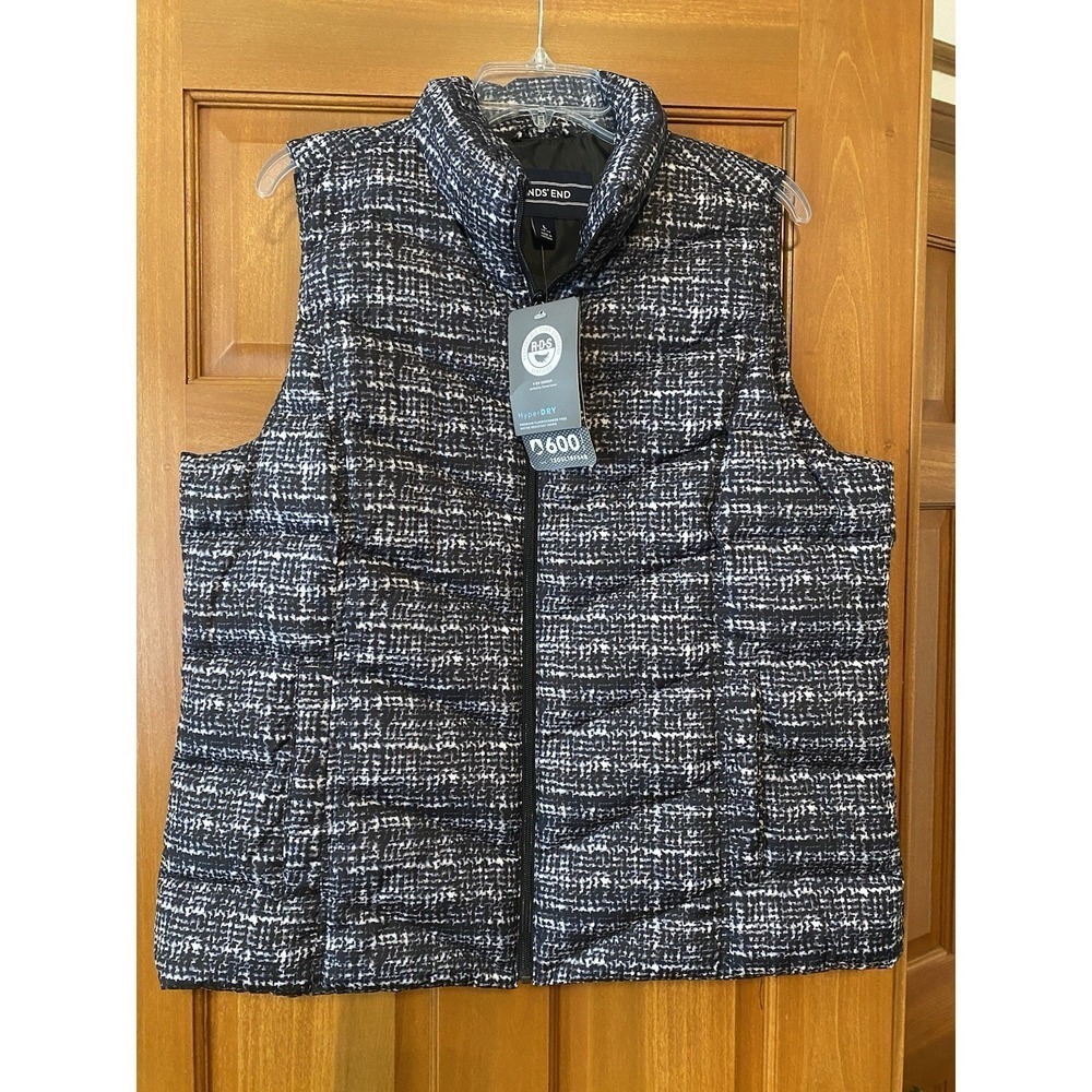 Lands' End NEW Women's HyperDry 600 Down Puffer Vest Black Gray L 14-16 - Picture 1 of 7